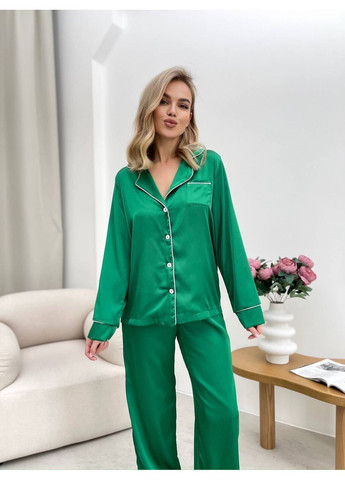 Зелена зимня жіноча піжама сорочка + брюки No Brand