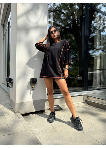 Оранжевое повседневный платье-футболка оверсайз со швами наизнанку платье-футболка MonCher