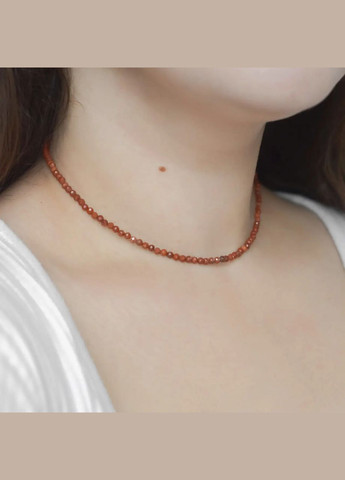 Чокер натуральний камінь Яшма червона гранована кулька, фур-ра гіп-ний сплав колір срібло d-3мм+- L-38-43см No Brand яшма латунь, натуральний камінь, медичний сплав срібло (331146027)