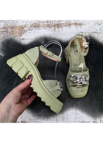 Оливковые босоножки женские на платформе Башили с ремешком