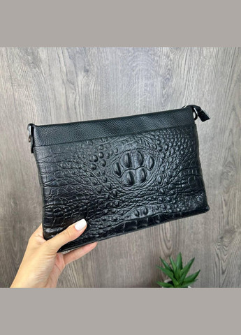 Великий чоловічий шкіряний гаманець рептилія чорний. Клатч із натуральної шкіри під рептилію No Brand (334731173)