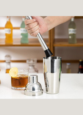 Набір для бару BAR для приготування коктейлів з дерев'яною підставкою 750 мл 12 предметів Сріблястий (C051212) B.A.R. (349843708)