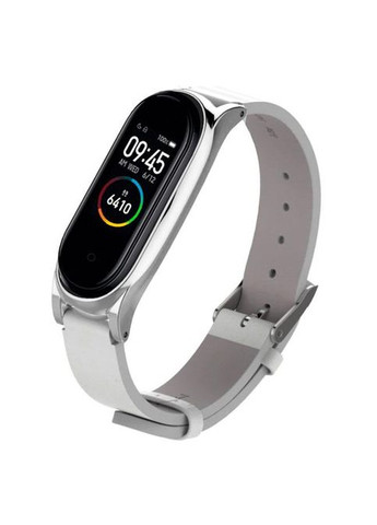 Кожаный ремешок Mijobs для фитнес-браслета Xiaomi Mi Band 5 - White&Silver Primo (333720191)