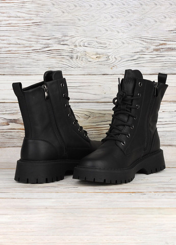 Осенние ботинки женские it ts черные высокие демисезонные ботинки кожаные на высокой подошве для прогулок ITTS