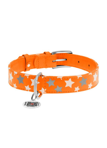 Ошейник кожаный Glamour с QR тегом, "Звёздочка", светоотражающий,, Ш 25 мм, Дл 38-49 см WAUDOG (323159760)