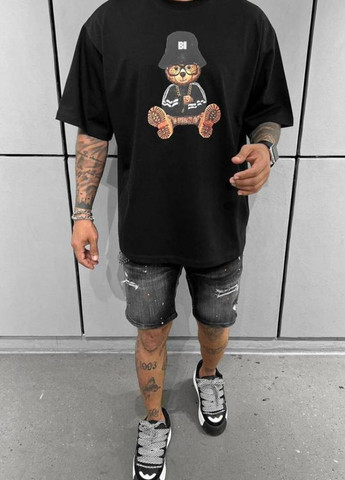 Чорна чорна чоловіча футболка з дтф принтом (оверсайз) No Brand