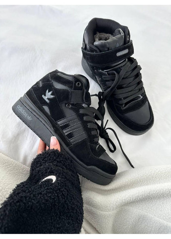 Чорні Зимовий кросівки чоловічі adidas forum black suede fur адідас форум No Brand