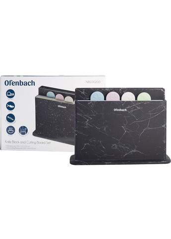 Набор 4 разделочных досок Black Marble 28х18х0.5см на горизонтальной подставке для ножей. Ofenbach (330019536)