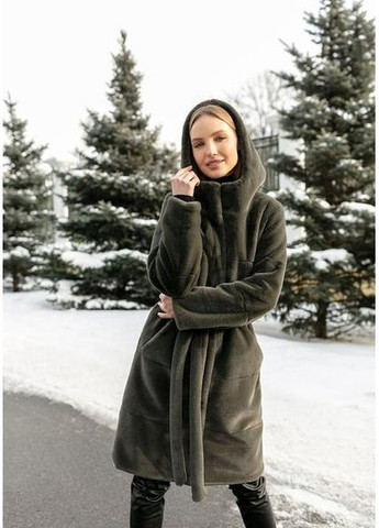 Пальто с капюшоном из экомеха 1062-1M-C Хаки Винтаж/ Хаки Винтаж SAM S Samange (367724738)