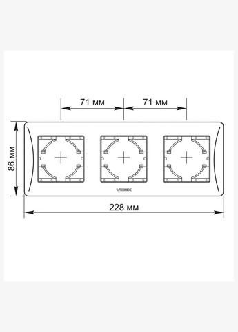 Рамка серебряный шелк на 3 места горизонтальная BINERA Videx (355267803)