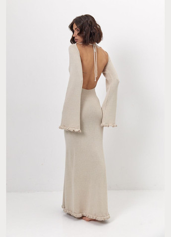 Бежева відвертий в'язана сукня максі з вирізом на спині - чорний Lurex