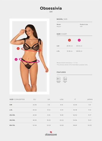 Черный демисезонный полупрозрачный эротический комплект obsessivia 2-pcs set black - cherrylove Obsessive