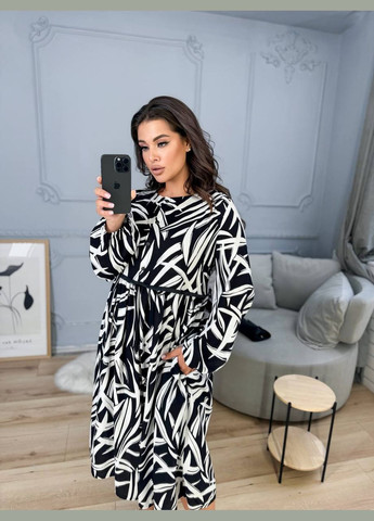 Чорно-білий святковий, ділова, повсякденний, кежуал, джинсова елегантна та легка сукня зі штапелю у принт зебра InFashion зебра