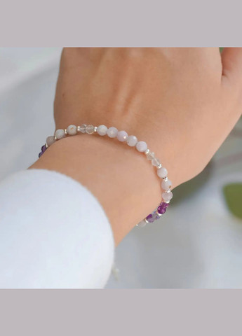 Браслет натуральный Кунцит, Горный Хрусталь, Аметист, фур-ра гип-ный сплав цвет серебро d-4мм+- обхват 17-22см No Brand браслет (303434925)