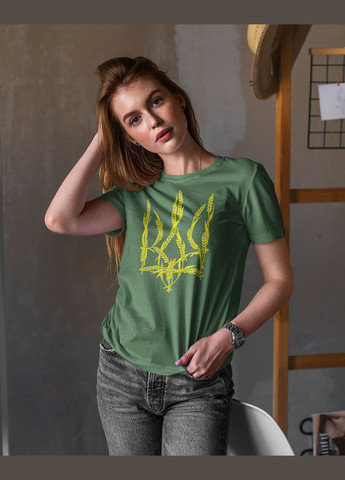 Хаки (оливковая) летняя футболка женская с украинской символикой хаки 44 Mishe 240017