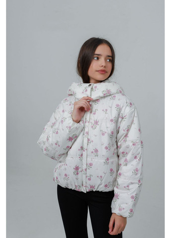 Комбинированная демисезонная куртка молчно-пудровый Cvetkov Милли