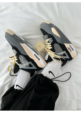 КРОСІВКИ ЖІНОЧІ NIKE AIR JORDAN 4 X OFF WHITE BLACK BEIGE НАЙК АІР ДЖОРДАН No Brand чорні демісезони (368647173)