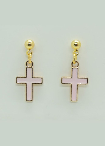 Сережки сережкигвоздики (пусети) Рожеві хрестики емаль 2.3 см золотисті Liresmina Jewelry (285110963)