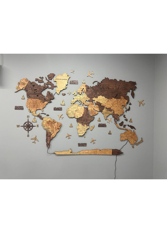 Дерев'яне панно на стіні . Декор на подарунок "Карта Миру з гравіюванням Кедр" 100х60 см Decart (360610681)