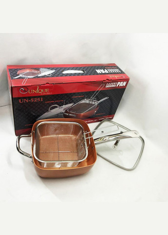 Сковорода-фритюрниця UN-5251 квадратна антипригарна з пароваркою та каструлею + скляна кришка 24 см Unique (364663687)