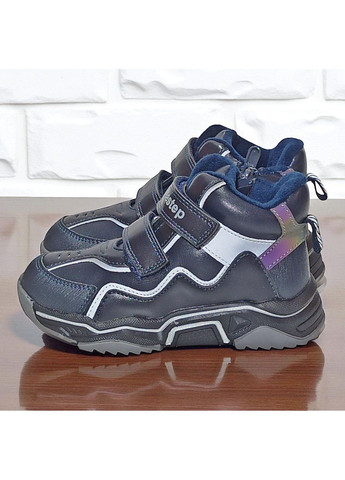 Синие спортивные, повседневные осенние демисезонные утепленные ботинки на липучках хайтопы на флисе для мальчика вистеп Weestep