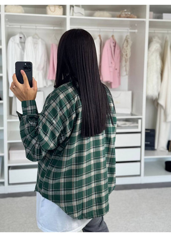 Серо-зеленая рубашка в клетку Україна с длинным рукавом