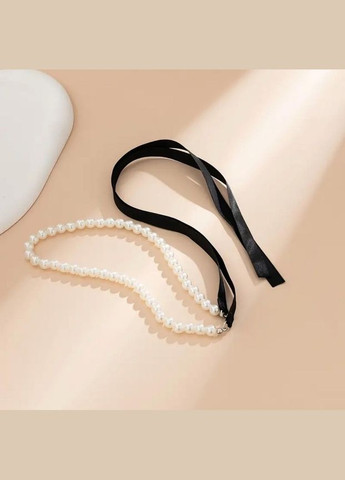 Чокер жемчуг с черной лентой на шее женское украшение колье жемчужины No Brand (324833670)