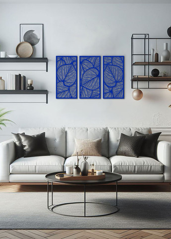 Интерьерная картина на стену, декор в комнату "Листочки картина с трех частей", стиль минимализм 70х110 см Woodyard (292112227)