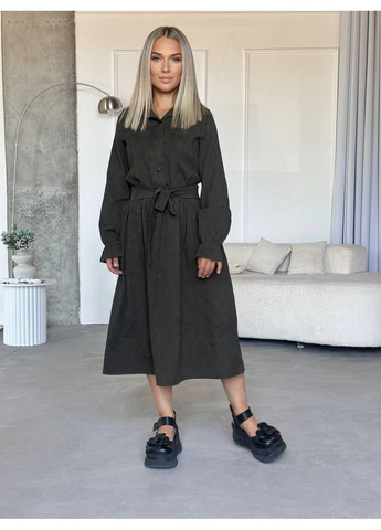 Черное платье меди вельвет на х/б основе, длинные рукава, с карманами и поясом Україна