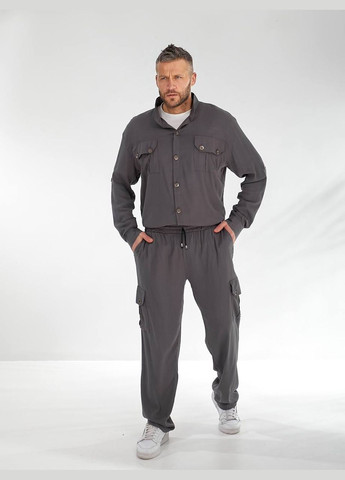 Графитовый демисезонный мужской костюм с рубашкой, брючный No Brand
