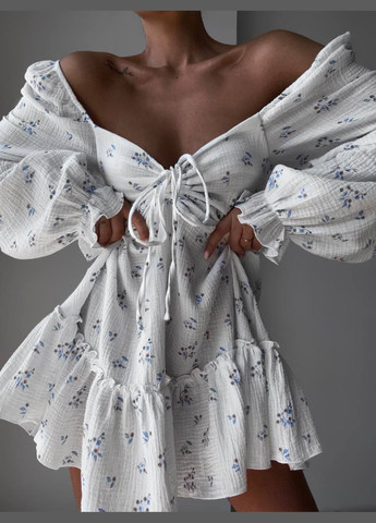 Білий повсякденний, кежуал жіноча біла сукня No Brand з квітковим принтом