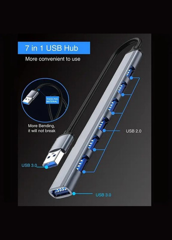 USBхаб концентратор високошвидкісний 5 Гбіт/с 7 до 1 USB No Brand (311280108)