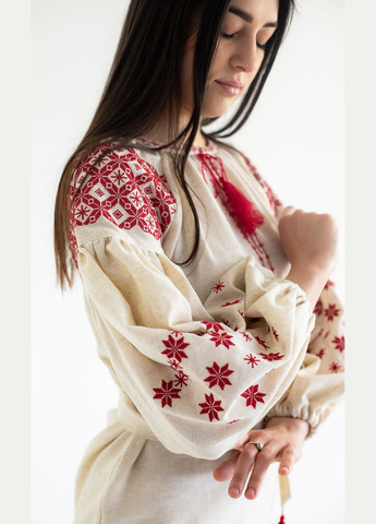 Бежева вишита жіноча сукня vishivano4ka 135-4 візерунок геометричний пряма бавовна, поліестер, льон (336155013)