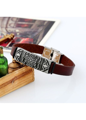 Шкіряний чоловічий браслет «Wolf» з металевою вставкою (коричневий) China (367623191)