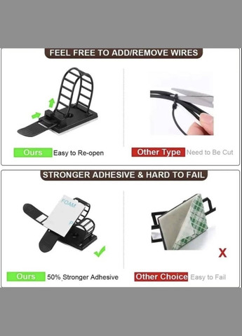 Органайзер-фіксатор кабелю для дроту 15 шт MS Чорний CHOICE (349844893)