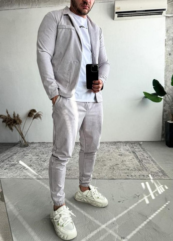 Світло-сірий демісезонний костюм чоловічий стильний кежуал модний весна осінь No Brand