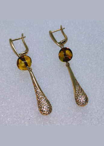 Сережки 3169 з натурального бурштину відтінок коньячний MINOV (316322751)