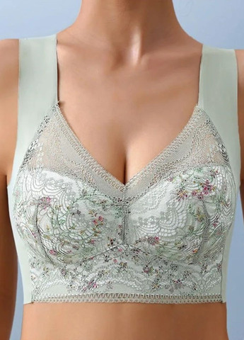 Светло-зелёный топ эластичный топ с формованной кружевной чашкой на широких бретелях flowers comfortly (1273-44) Macarena без косточек нейлон