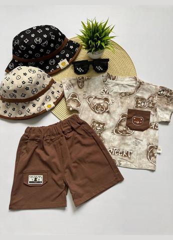 Комбинированный демисезонный костюм на лето мальчика с мишками цвет коричневый 10805 No Brand