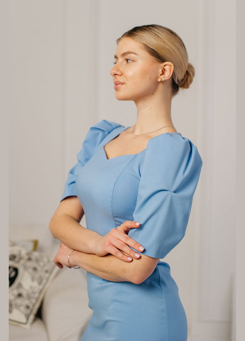 Блакитна святковий жіноча сукня “midnight orchid” міді з фігурною горловиною Lana Bryk однотонна