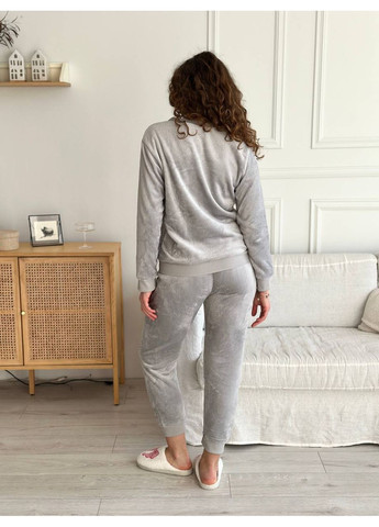 Серая всесезон пижама женская теплая домашний костюм кофта + брюки No Brand