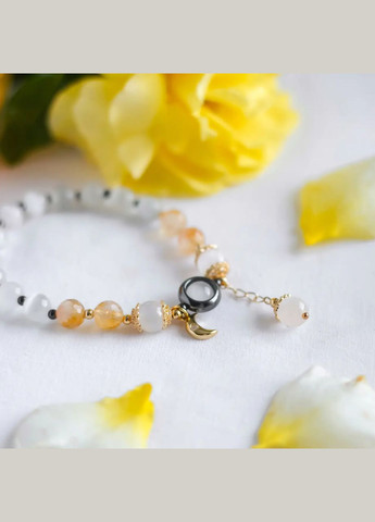 Браслет натуральний Селеніт, Котяче Око синт., Цитрин гранований +вставки, фур-ра гіп-ний сплав d-8мм+- L-18см No Brand браслет (307173552)