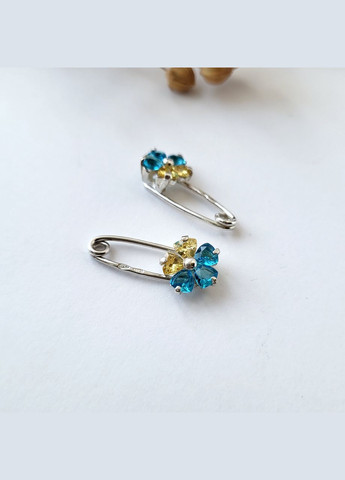 Брошка-шпилька шпилька срібна Квітка України з жовтими та блакитними Кам'яними срібло 925 проби 6061 1.5 г No Brand (306742051)