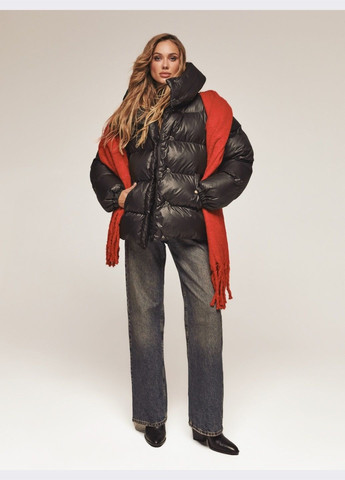 Чорна зимня пуфер чорного кольору зі знімним капюшоном Dressa