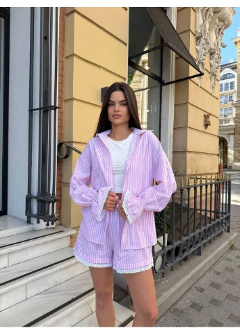Костюм жіночий прогулянковий лляний у смужку Fashion (396717080)
