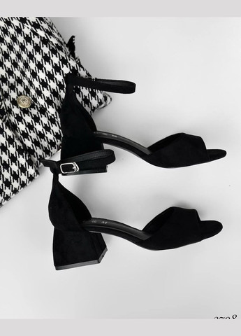 Черные черные босоножки на каблуке, босоножки на среднем каблуке L&M с ремешком