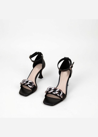 Черные женские кожаные босоножки на каблуке 1396 черные Mei De Li