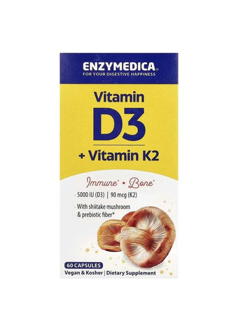Вітамін D3 + Вітамін K2 Vitamin D3 + Vitamin K2, 60 капсул Enzymedica (361118492)
