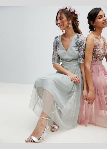 Бірюзова вечірня сукня міді з оздобленням Maya