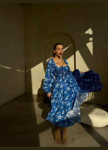 Синее кэжуал платье N.Family с цветочным принтом